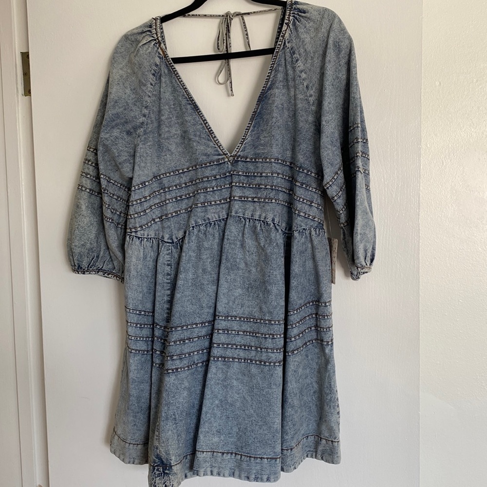 Free people jean dress light blue acid wash